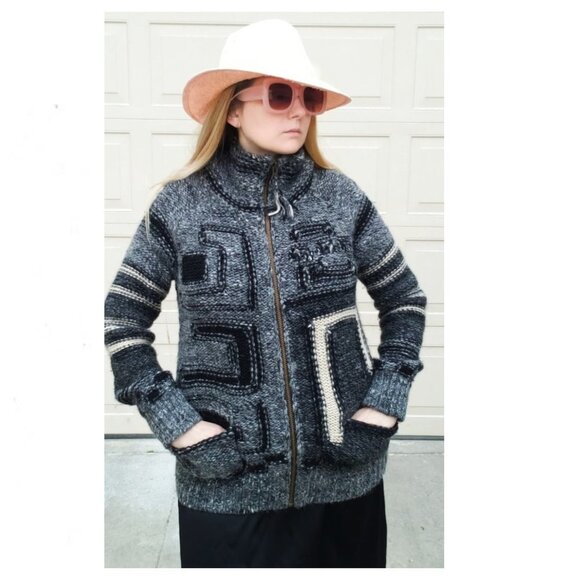 Wilfred Free Black and White Primitive Pattern Wool Alpaca Blend Zeno Jacket - Picture 1 of 8